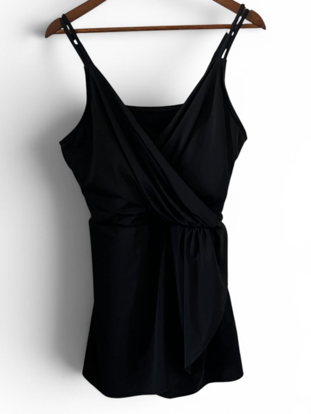 Lands' End NEW V-Neck Tulip Wrap Swim Dress In Black Size XL/18